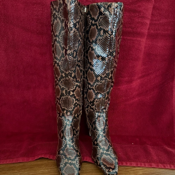 ANTONIO MELANIE Dark Brown  Python Snake Patent Leather  Boots SZ 7 8 9 Ori. 198 - Picture 1 of 10